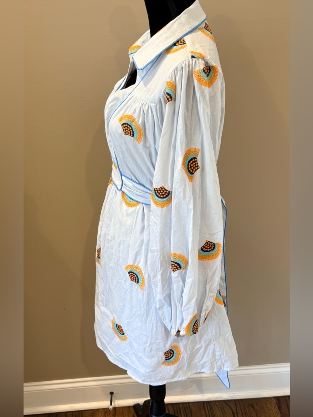 Women’s CIEBON Halliday Light Blue Embroidered long sleeve dress- Size Large - Picture 5 of 10